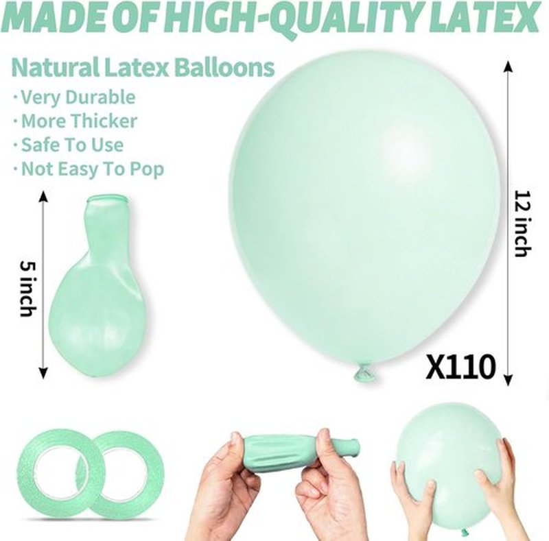 Pastel Green Latex Balloons by [Brand Name] - 110pcs 12-Inch Balloons for Birthday Party & Baby Shower
