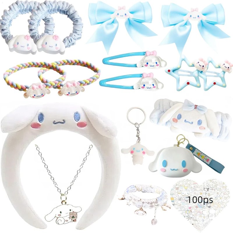 WINBBY 117Pcs Kawaii Cute Stuff Gifts Set Include Headband,Pouch, Hair Band, Hair Ties & Clips,Hairpin, Stickers,Necklace,Bracelet, Keychain(Blue)