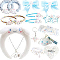 WINBBY 117Pcs Kawaii Cute Stuff Gifts Set Include Headband,Pouch, Hair Band, Hair Ties & Clips,Hairpin, Stickers,Necklace,Bracelet, Keychain(Blue)