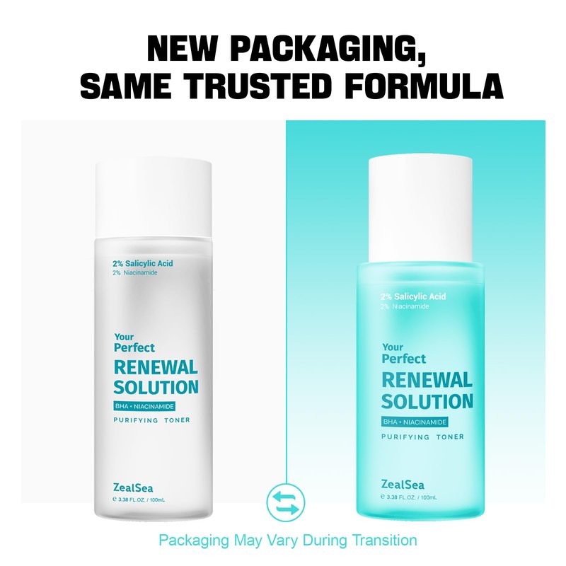 ZealSea Salicylic Acid Toner, Blackhead Remover, BHA Liquid Exfoliant (CICA, 3.38OZ, Travel Size), Pore Minimizer for Face, Gentle Alcohol Free BHA Toner for All Skin with Niacinamide, Redness Relief