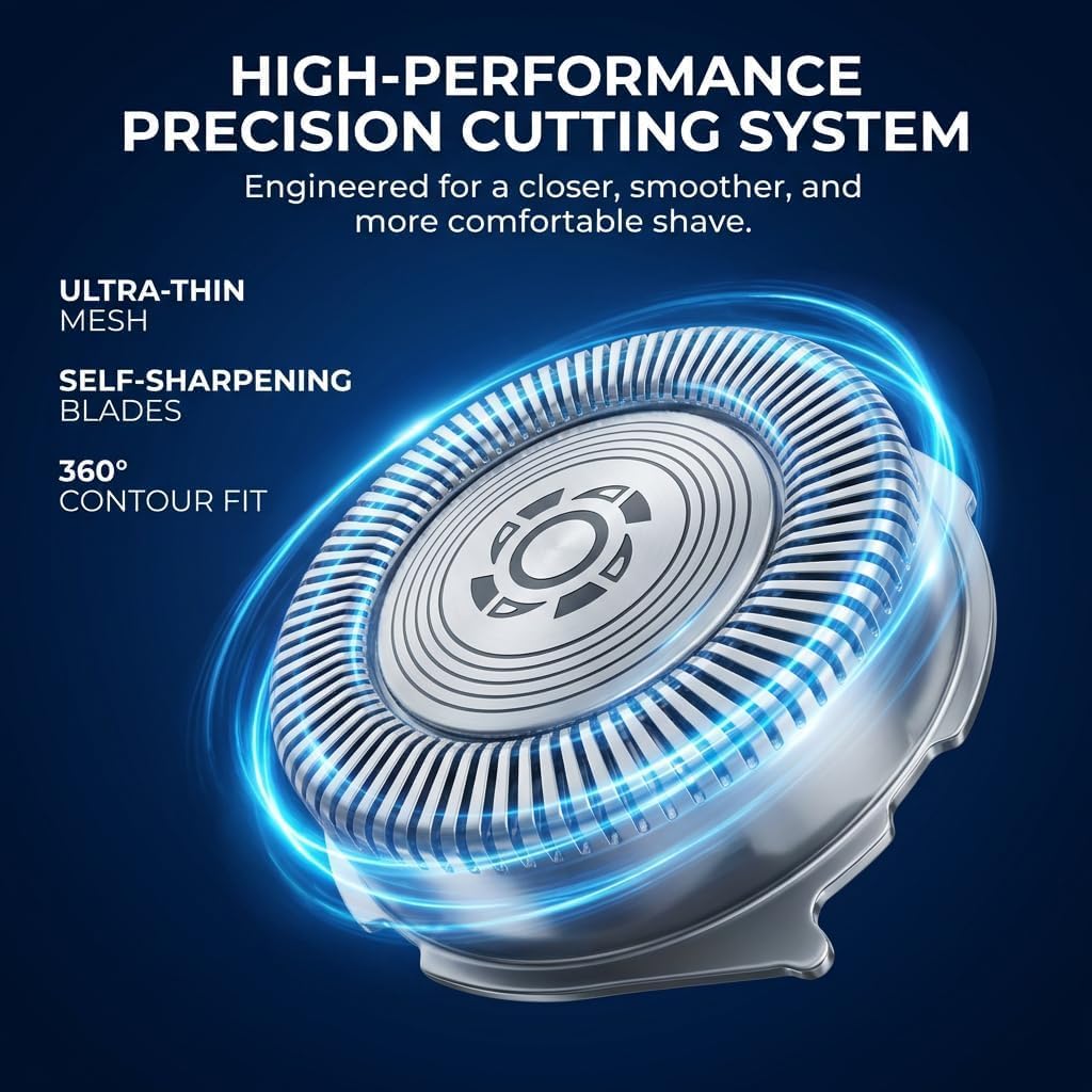 6PCS SH30 Replacement Heads Compatible with Philips Norelco Series 3000/2000/1000, New Upgraded SH30 Replacement Double Blades with 2 Brushes for Men