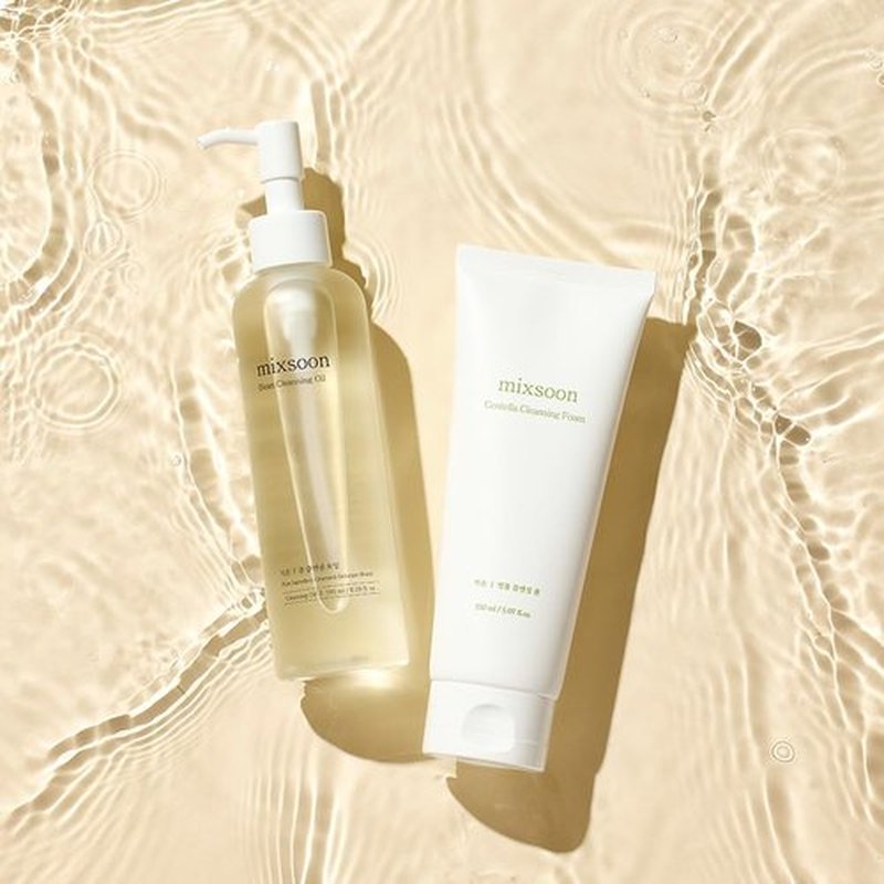 mixsoon Double Cleansing Set 2-Step Routine, Cica Foam & Bean Cleansing Oil Face Wash Set Gentle Deep Clean and Hydrating Care 150ml / 5.07 fl.oz., 195ml / 6.59 fl.oz. Korean Glass Skin Care