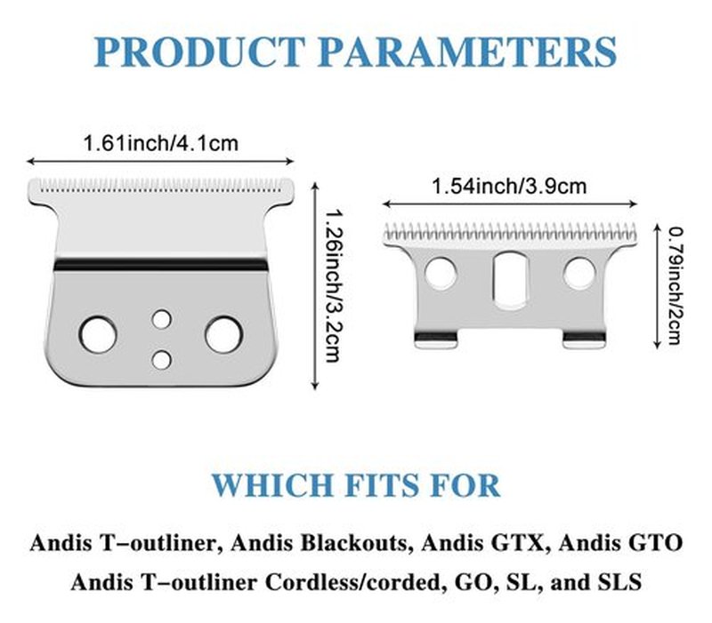 Andis T Outliner Blades - 2 Pack Silver Steel Replacement Blades for GTX Trimmer #04710 & #04521