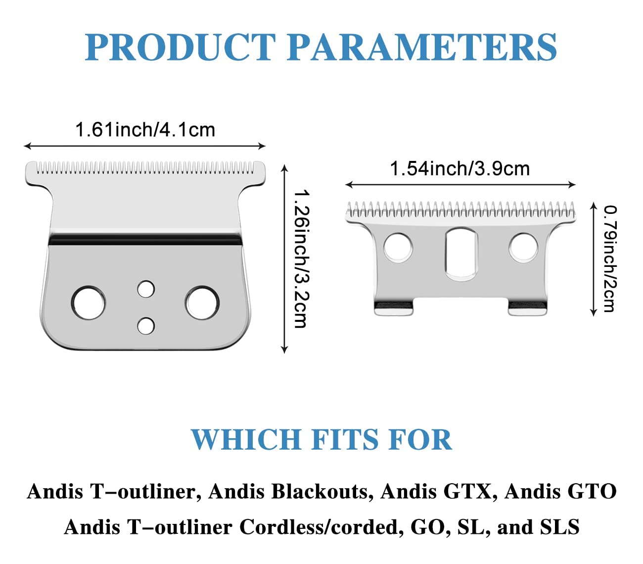 2 Pack T Outliners Blades Compatible with Andis T Outliner & GTX Trimmer, Compatible with Andis #04710 and #04521 (Sliver Steel T Blade + Sliver Steel Blade)