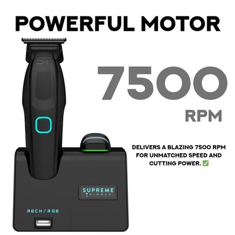 Supreme Trimmer Recharge ST777 – Professional Barber Trimmer with 2 Removable Batteries | 8000 RPM Motor, Zero Gap DLC Blades, Smart Charging Dock, USB-C Fast Charge