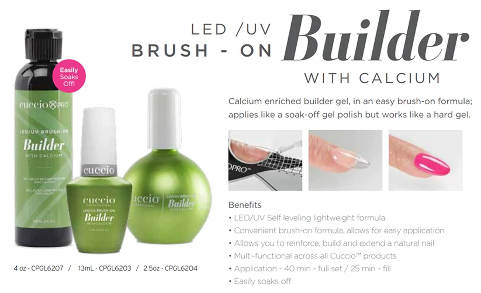 LED-UV Brush-On Builder Gel with Calcium by Cuccio Pro for Women - 2.5 oz Nail Polish (Pack of 1)