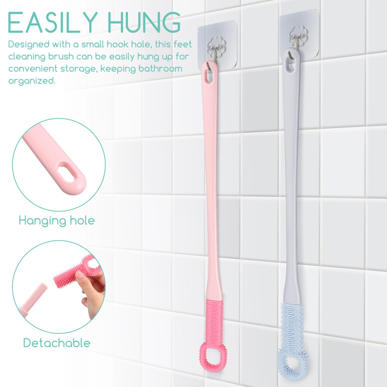 Didiseaon 4pcs Toe Gap Cleaning Brush, Foot Brush for Shower with Long Handle Soft Bristles Foot Scrubber Set for Home Feet Cleaning