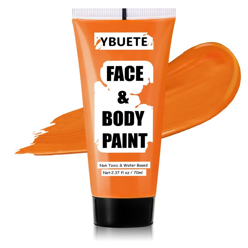YBUETE Orange Water Based Face Body Paint, 2.37 OZ Large Tube Full Coverage Face Paint for Tiger Pumpkin Cosplay, Washable Orange Body Painting Cream for Adult Carnival Halloween SFX Makeup