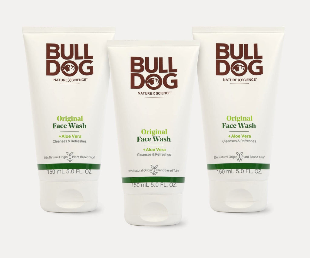 Bulldog Mens Skincare and Grooming Original Face Wash with Aloe, Camelina & Green Tea, 5 Fl. Oz. - Pack of 3