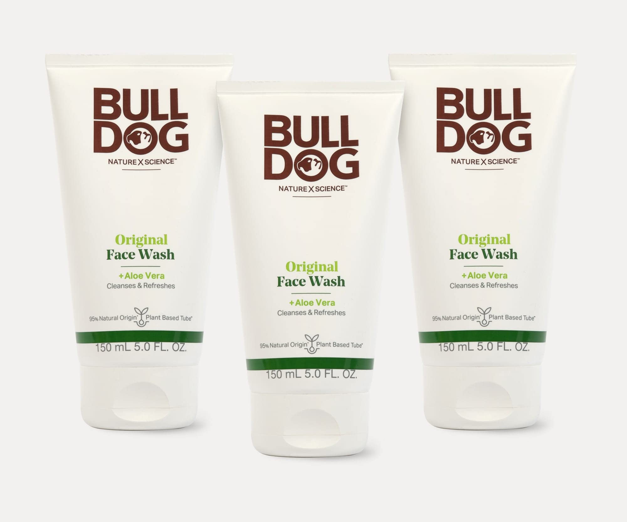 Bulldog Mens Skincare and Grooming Original Face Wash with Aloe, Camelina & Green Tea, 5 Fl. Oz. - Pack of 3