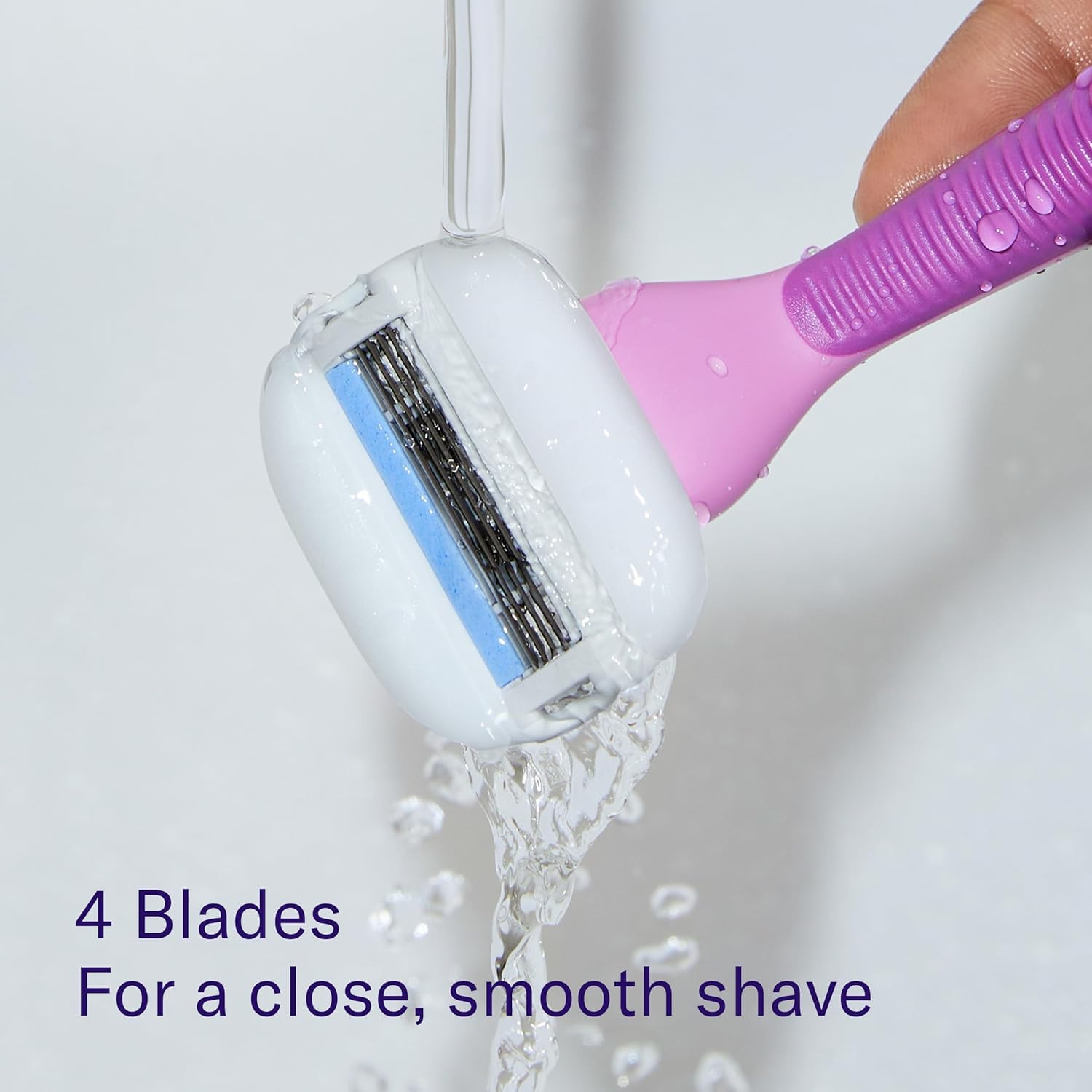 Flamingo Moisture Plus Women's Razor Set - No Shave Gel Needed - Razor Handle, 4 Blade Refills, Shower Holder - Fig