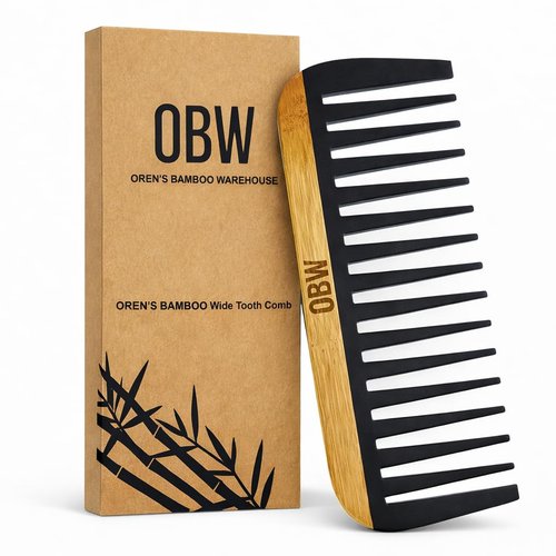 OBW Bamboo Wide Tooth Comb – Detangler for Curly, Thick & Natural Hair – Dimensions: 5.8x2.1 in, 1.1 oz - Lightweight & Durable Bakelite-Infused Comb for Men & Women – Anti-Frizz Hair Tool by ORW