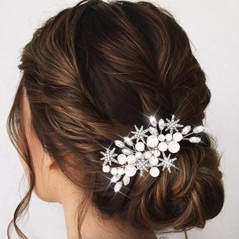Asooll Pearl Bridal Hair Comb Silver rhinestone Hair Pieces Sparkle Wedding Hair Accessories for Women