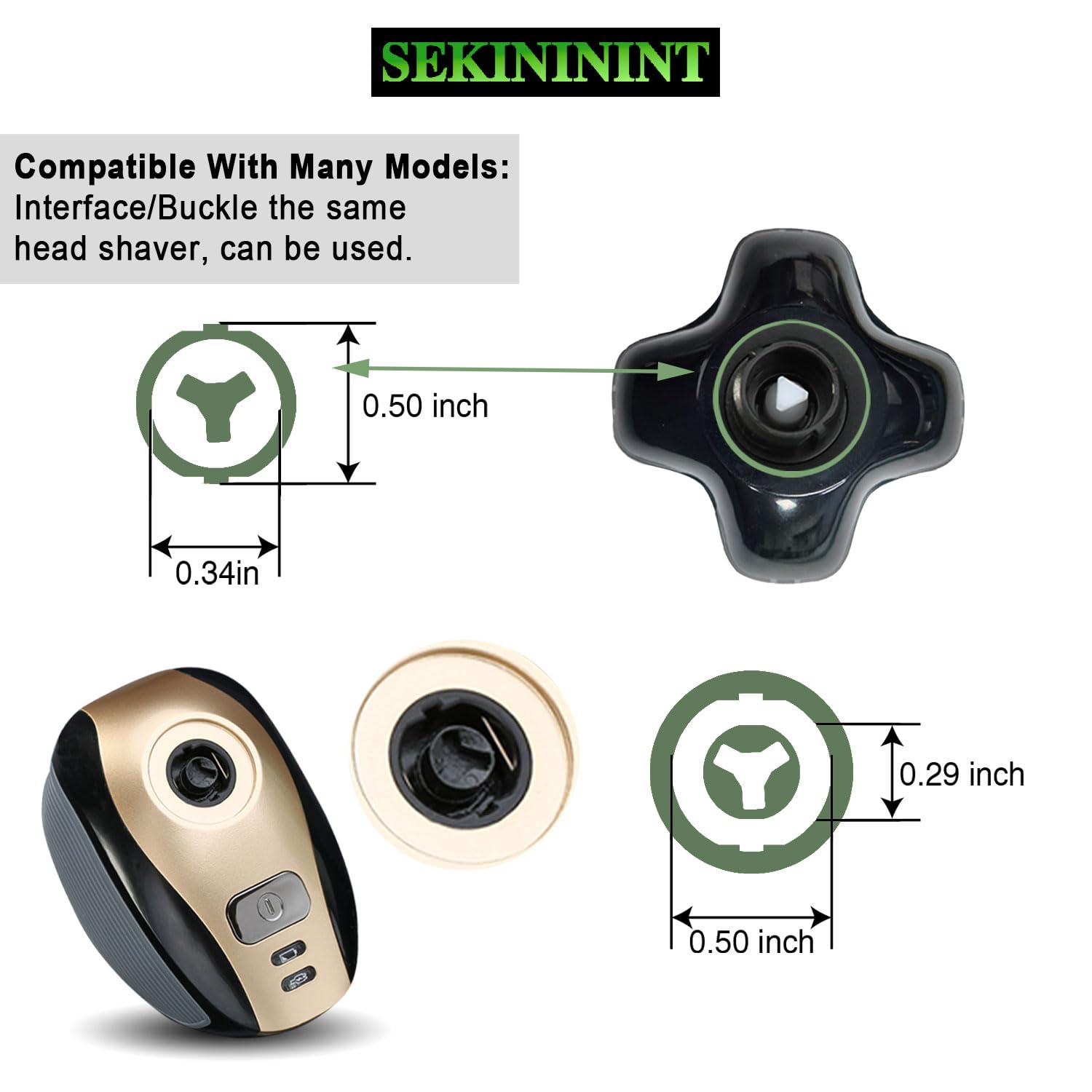 SEKINININT Upgrade Universal Head Shaver Replacement Heads Compatible with Freebird Shaver, Full Dual Blade Ring Design Replacement Heads for Wyklaus Head Shavers for Bald Men (Black)