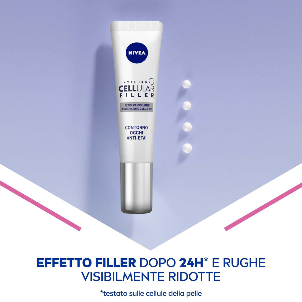 NIVEA Hyaluron Cellular Filler Anti-Age Eye Cream 15 ml / 0.51 fl oz – Lightweight Hyaluronic Acid Eye Contour Cream – Fast-Absorbing Daily Eye Care – Tested Formula for Smooth-Looking Skin
