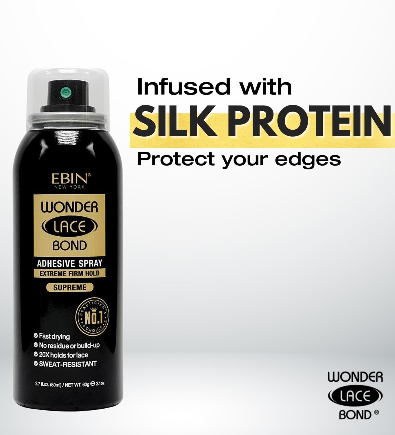 Wonder Lace Bond Adhesive Spray Supreme 2.7 Oz by EBIN NEW YORK – Quick-Dry & Sweat-Resistant – Clear Wig Glue for Front Lace Wig Application – Gift Set (2 Pack)