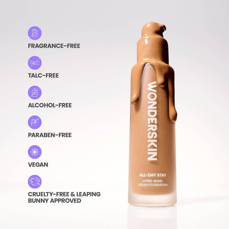 Wonderskin Hyper Bond Serum Foundation - Waterproof, Transfer-Proof 24HR Longwear Makeup with Niacinamide & Hyaluronic Acid | Lightweight Natural Finish (Afterglow)