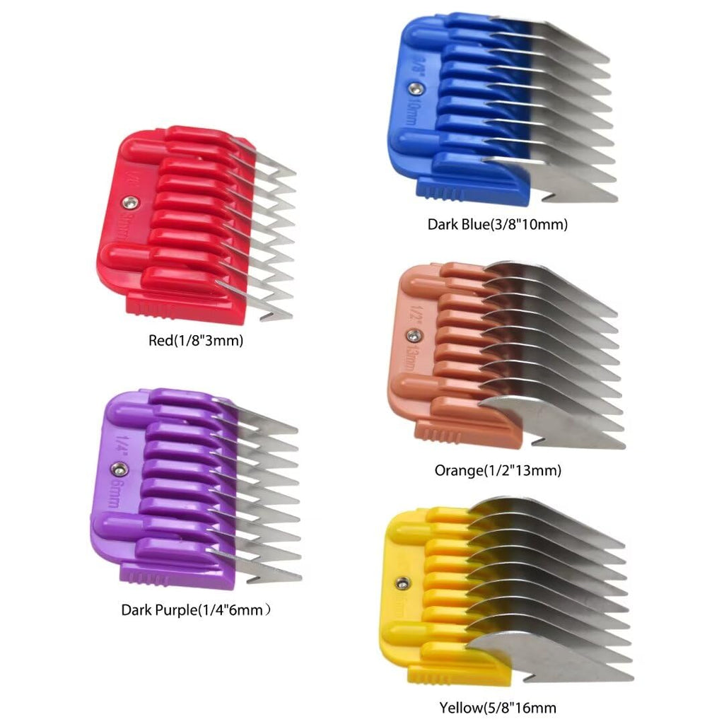 GruDawu 5 Pcs Stainless Steel Pet Clipper Guide Comb Kit for Andis Oster A5 Wahl KM10 Series Clipper Detachable Blade