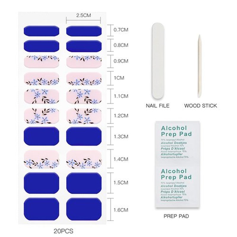 JMEOWIO Gel Nail Stickers Blue Pink Flower Semi Cured Gel Nail Strips Wraps UV/LED Nails Art Design Decoration Accessories