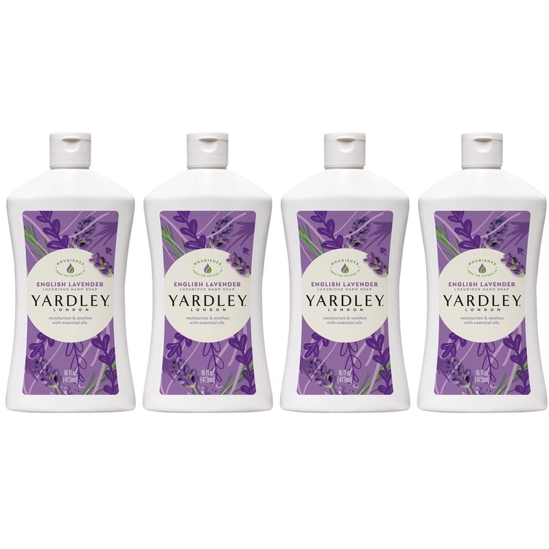 Yardley London English Lavender Liquid Hand Soap Refill 16 oz Bottles, 4 Pack – Moisturizing Hand Wash with Soothing Lavender Scent