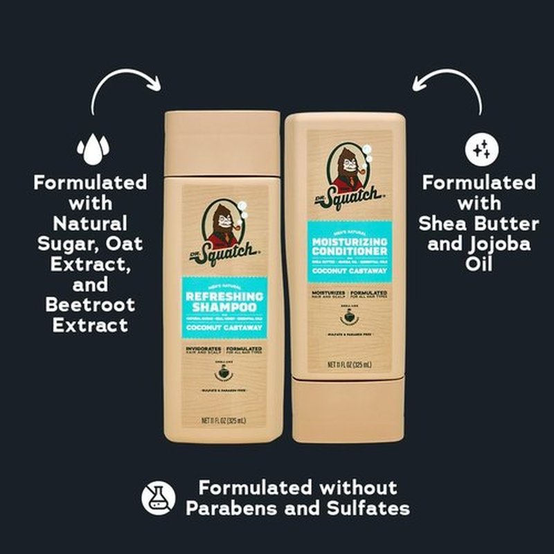 Dr. Squatch Men's Shampoo and Conditioner Set - Natural Coconut Castaway for Fuller Hair | 11 fl oz, 2-Pack