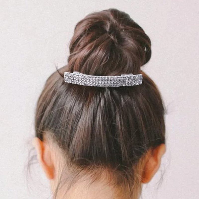 Meisuitd Crystal Hair Barrette 2 Pcs Sparkly Rhinestone Hair Clip French Design Bridal Fashion Gorgeous Bling Rhinestone Hair Clips Ponytail Holder Side Clips 2.55 inch