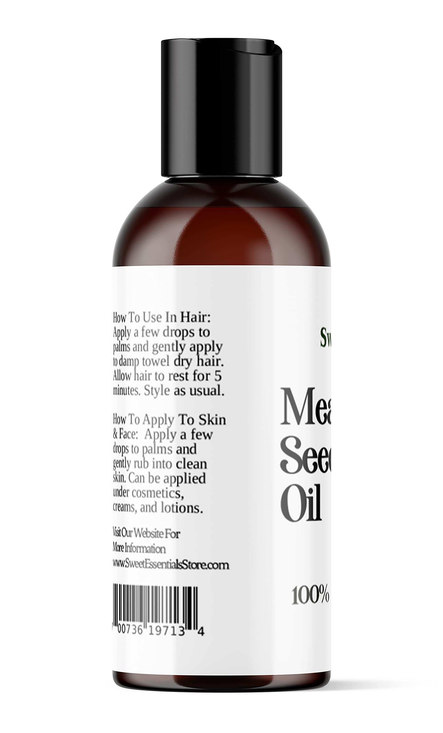 Sweet Essentials Premium Organic Meadowfoam Seed Oil, Imported From Canada, 2oz, 100% Pure, Cold Pressed - For Hair, Skin and Nails | Perfect Carrier Oil | Also Excellent For Mature Skin