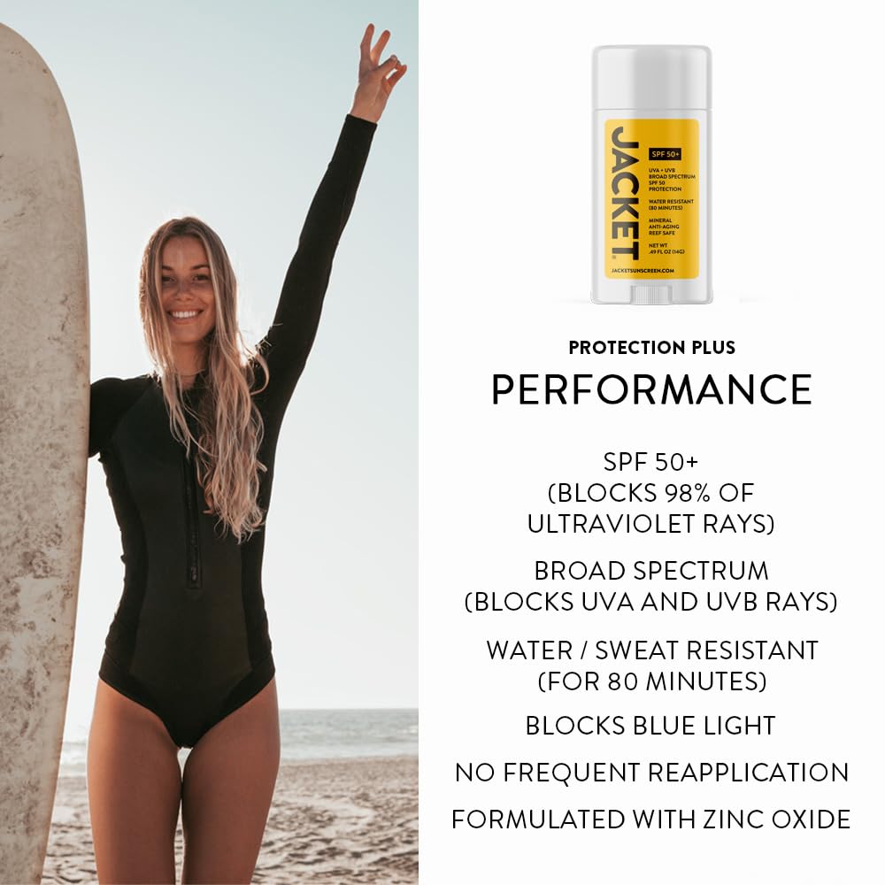SPF 50+ Mineral Sunscreen Stick for Face & Body, Broad Spectrum UVA/UVB Protection, Water-Resistant Non-Comedogenic Sunblock, Vegan Zinc Oxide Formula with Moisturizing Oils, Travel-Friendly Solid SPF
