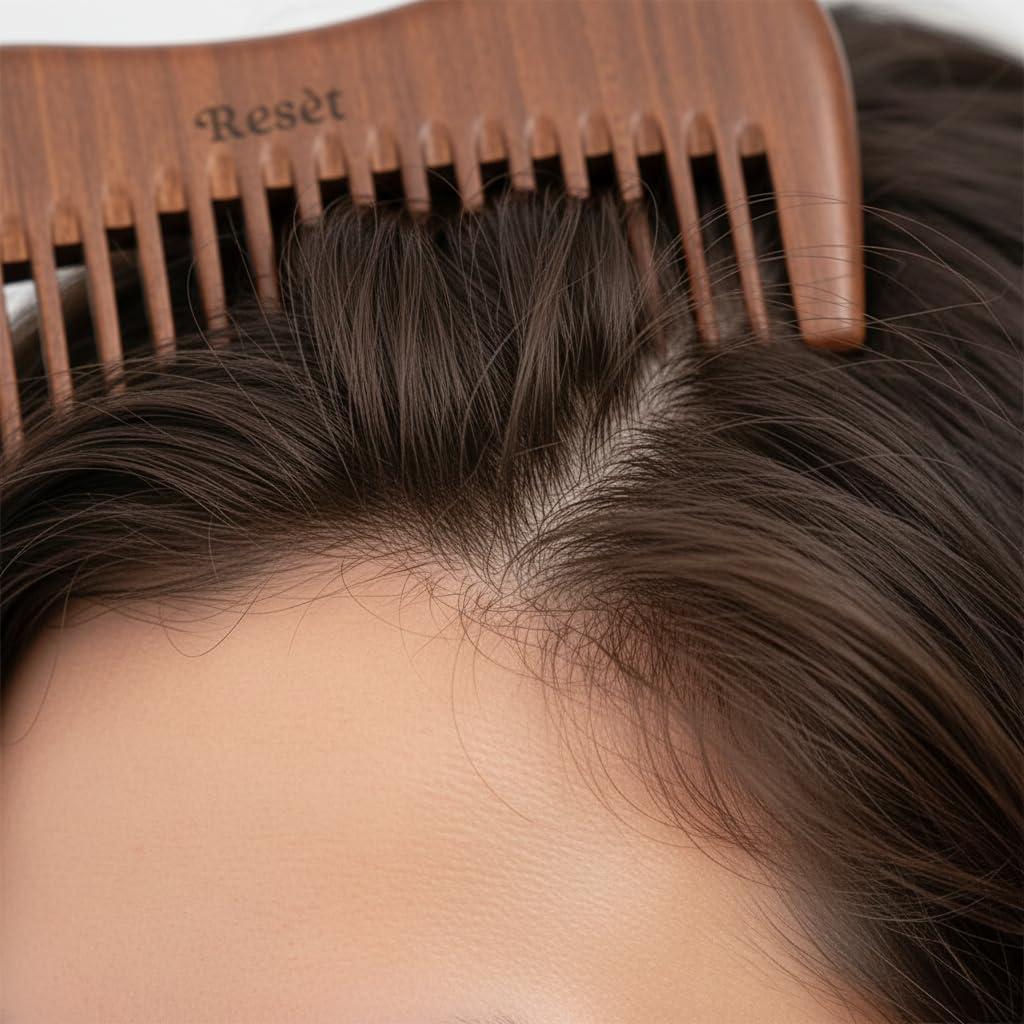 Resèt 100% Natural Handmade Sandalwood Comb | Soft Wide Tooth Wooden Comb for Wet and Dry Hair | Eco-Friendly Anti-Static Wooden Massage Comb | Wooden Hair Detangler for Men and Women