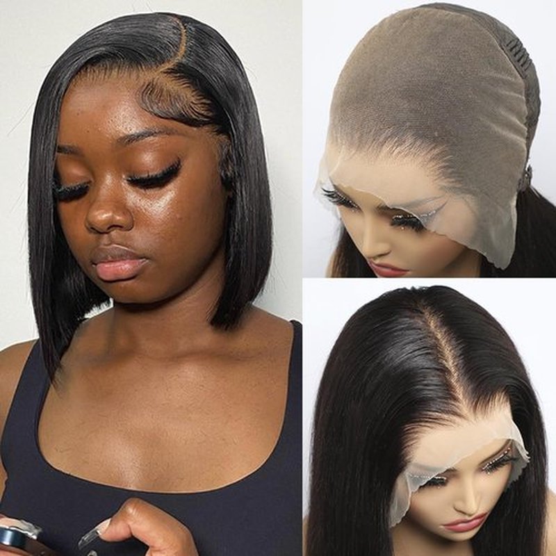 CYSDRH Bob Wig Human Hair Full 13x6 HD Lace Front Bob Wigs Pre Bleached Invisible Knots 200% Density Glueless Wigs Human Hair Pre Plucked Pre Cut Natural Hairline - 12 Inch Short Wigs for Black Women