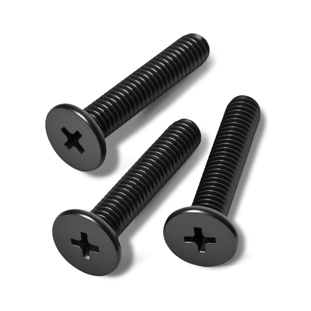 M4-0.7 x 6mm 50Pcs Flat Round Head Machine Screws, Black Oxide 304 Stainless Steel Phillips Cross Drive Screws Hardware Fastener