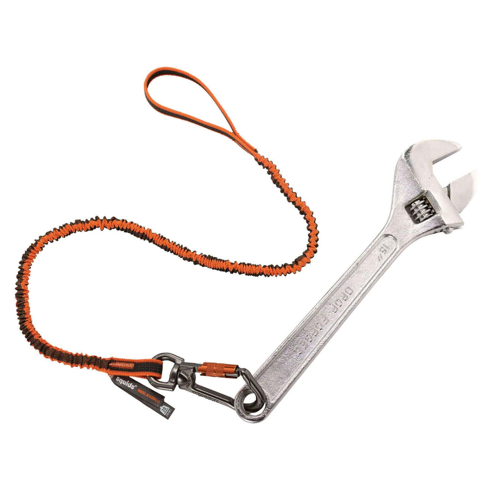 Shock Absorbing Tool Lanyard with Swiveling Locking Carabiner, Tool Weight Capacity 25lbs, Ergodyne Squids 3109 f(x),Orange & Gray