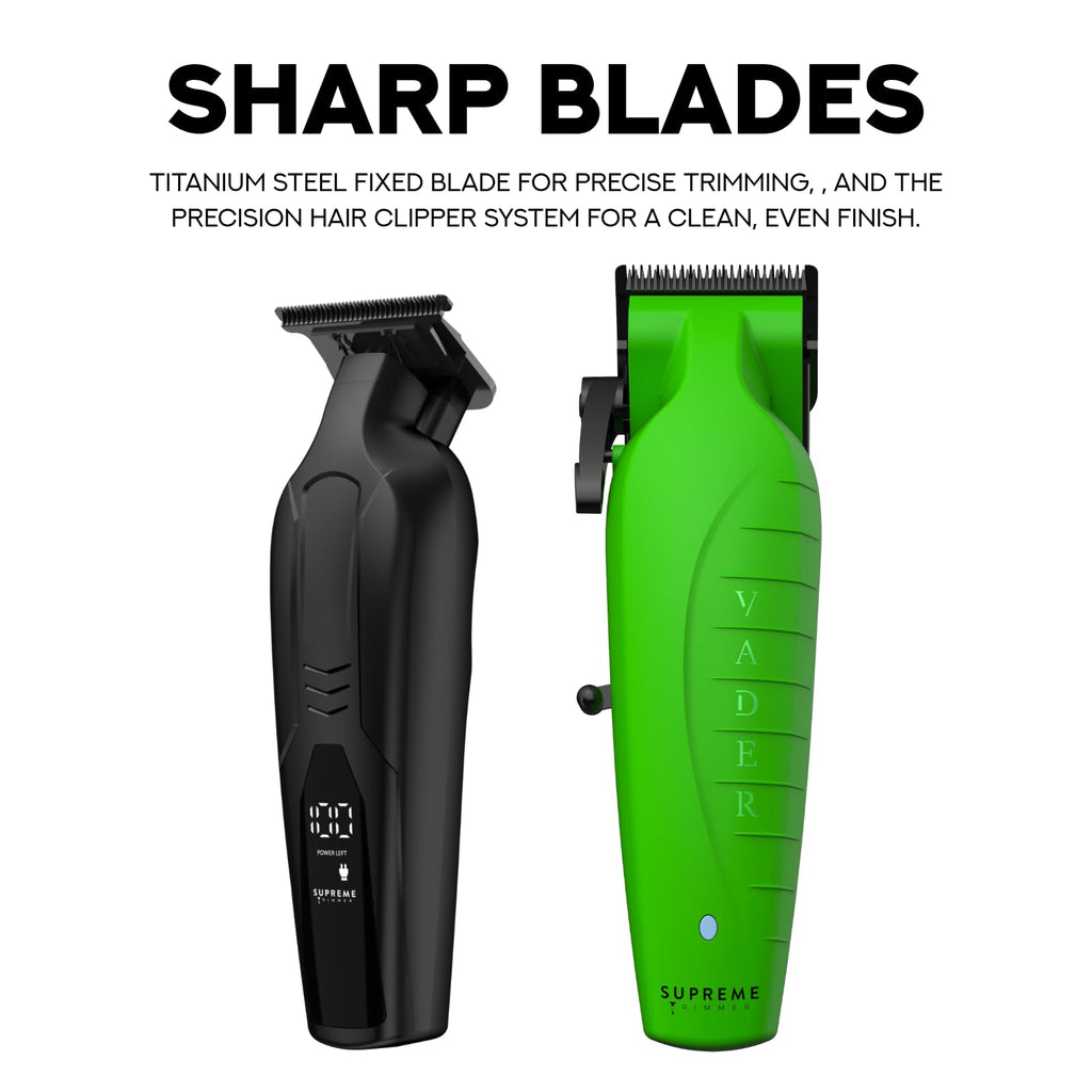Supreme Trimmer 2-in-1 Vader Clipper & Trimmer Kit | Cordless Beard Trimmer & Mens Clippers Set for Barbers or Home | with DLC Coated Blades | Acid