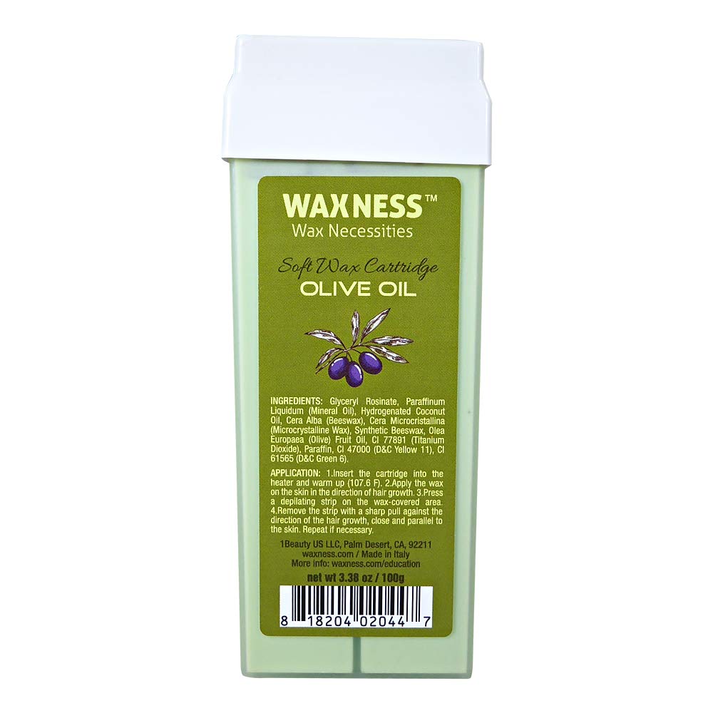Waxness Soft Wax Cartridge Olive Oil 3.38 oz (96 g) – Professional Strip Wax Roll-On for Face & Body – Made in Italy