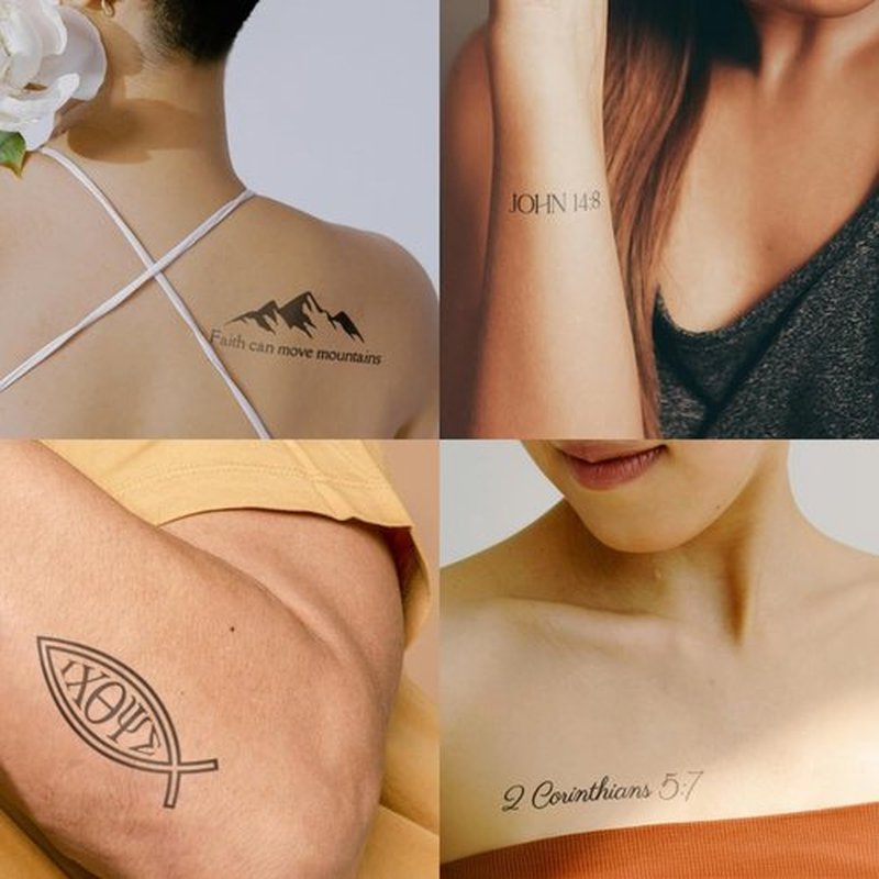 One Grace Christian Temporary Tattoos - Inspirational Scriptures Selections - Christian Motivational Bible Verse Words and Cross Tattoos (Walk by Faith)