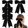 NCMAMA 4PCS Velvet Hair Bows for Girls, Black Hair Bow Clips Ponytail Long Ribbon Bows Hair Accessories for Women Girls Toddlers Infant (Black)