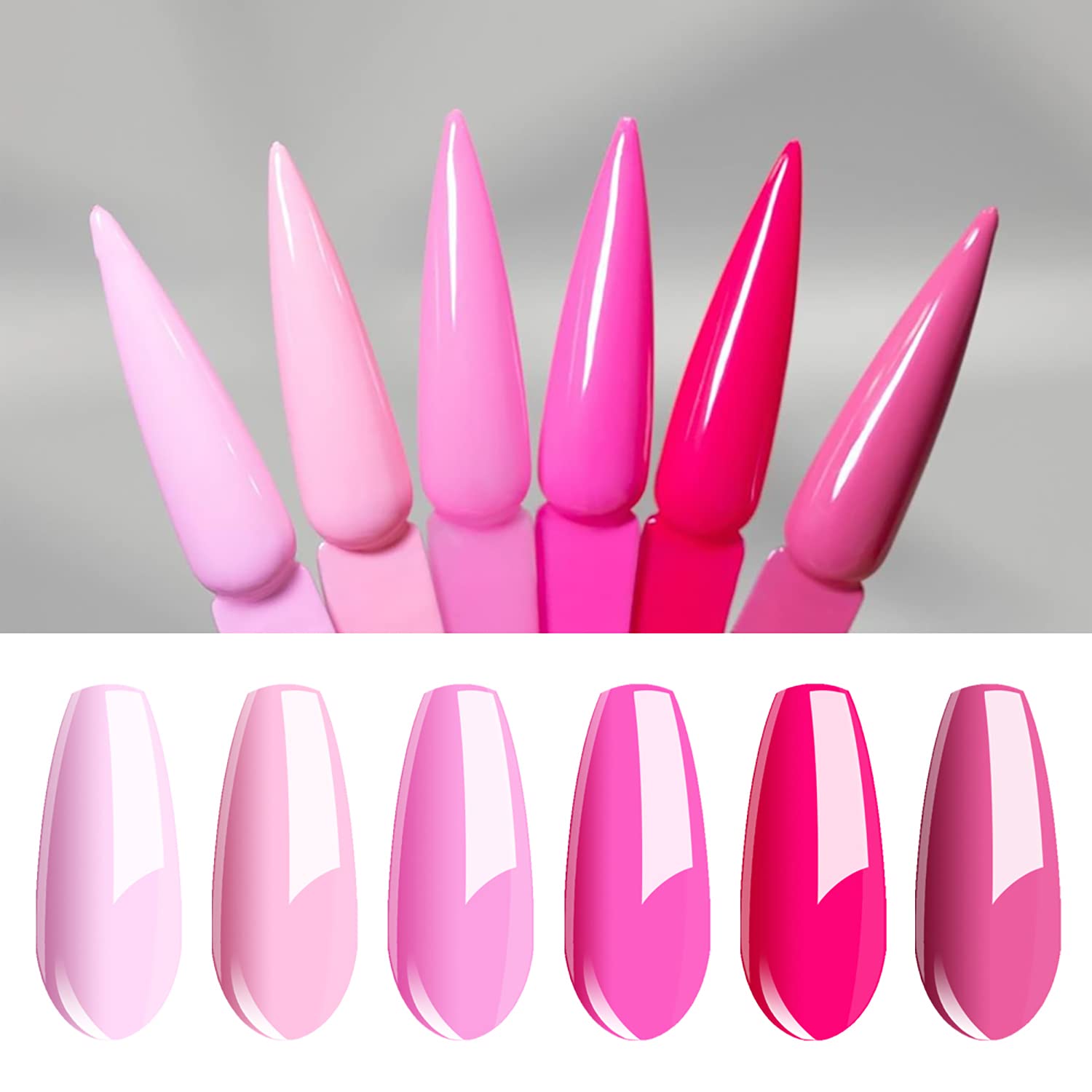Vishine Gel Polish 12Pcs Soak Off UV LED Nail Art Manicure DIY Salon Set Pink Fuchsia Rose Purple Color Series with Matte Top Coat 8ml
