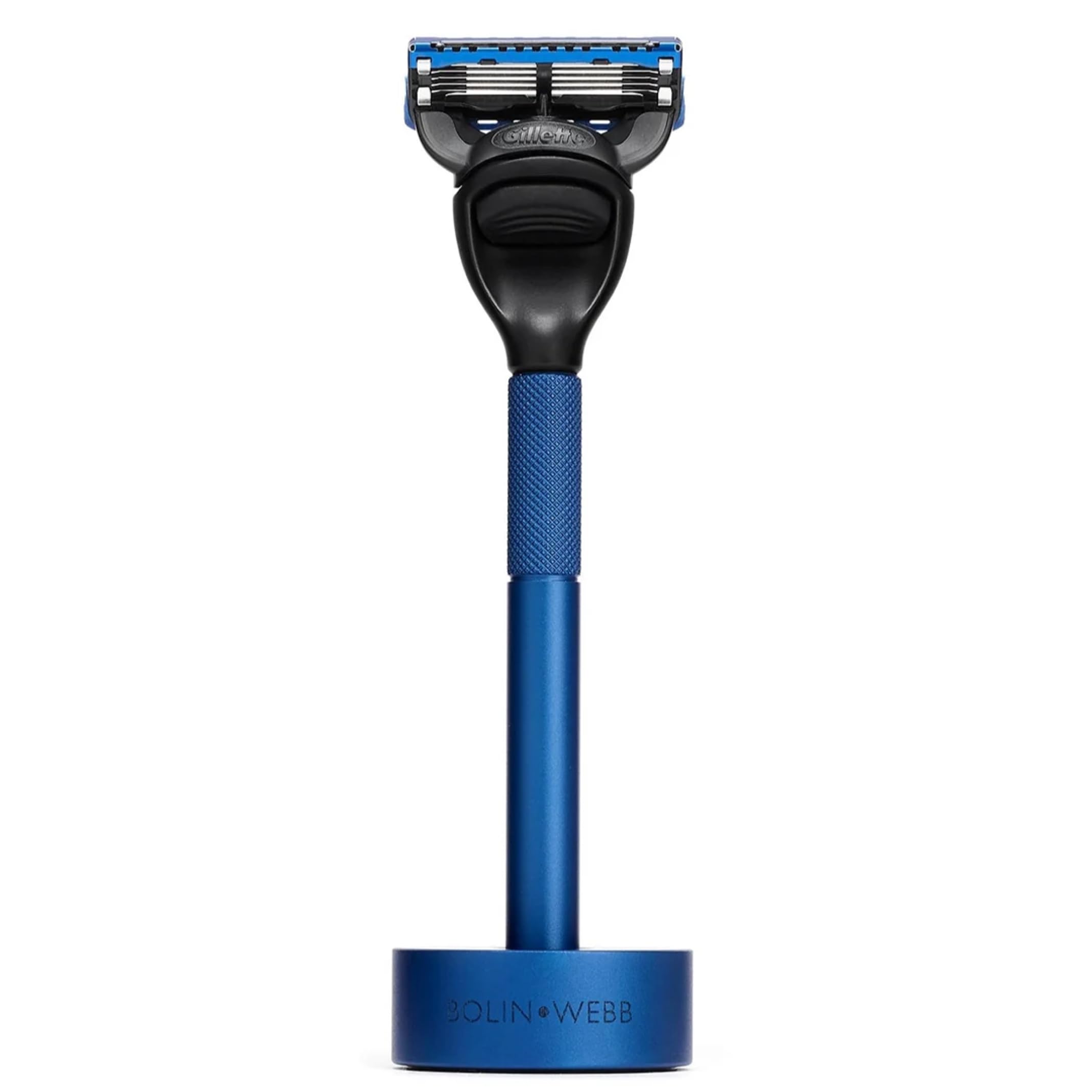 Bolin Webb Generation Razor & Stand - Luxury Razors for Men with Gillette Fusion 5 Blades, Premium Aluminum Shaving Razor for Smooth, Comfortable Shave, Ideal Gift & Daily Grooming Set (Blue)