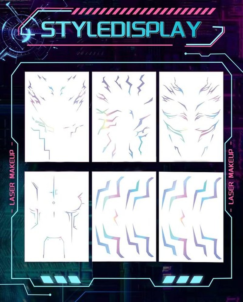 Anime Hunter Halloween Cosplay Costume Temporary Tattoos Purple and Laser Multicolor Stripes Tattoos (Laser Colorful 6 Pcs Set)