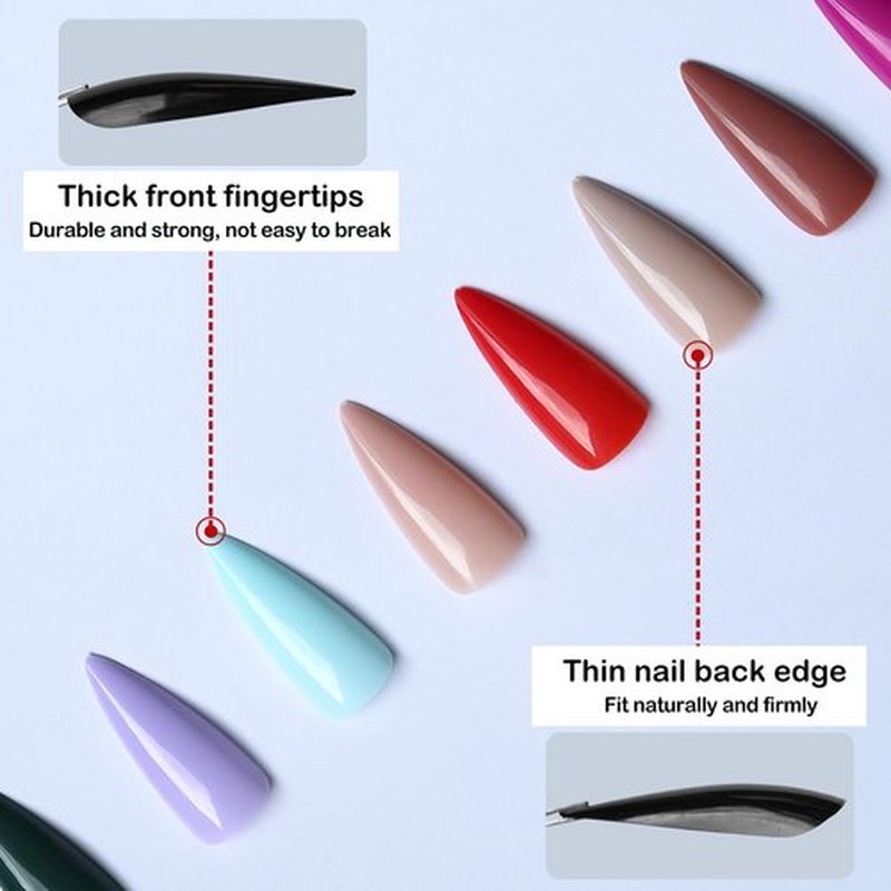 LuckForever 576pc Stiletto Press on Nails Long Fake Nails with Adhesive Tabs, Long False Nails Press ons Nail Stiletto Glue on Nails Artificial Fingernail Acrylic Stick Nail for Women Girls