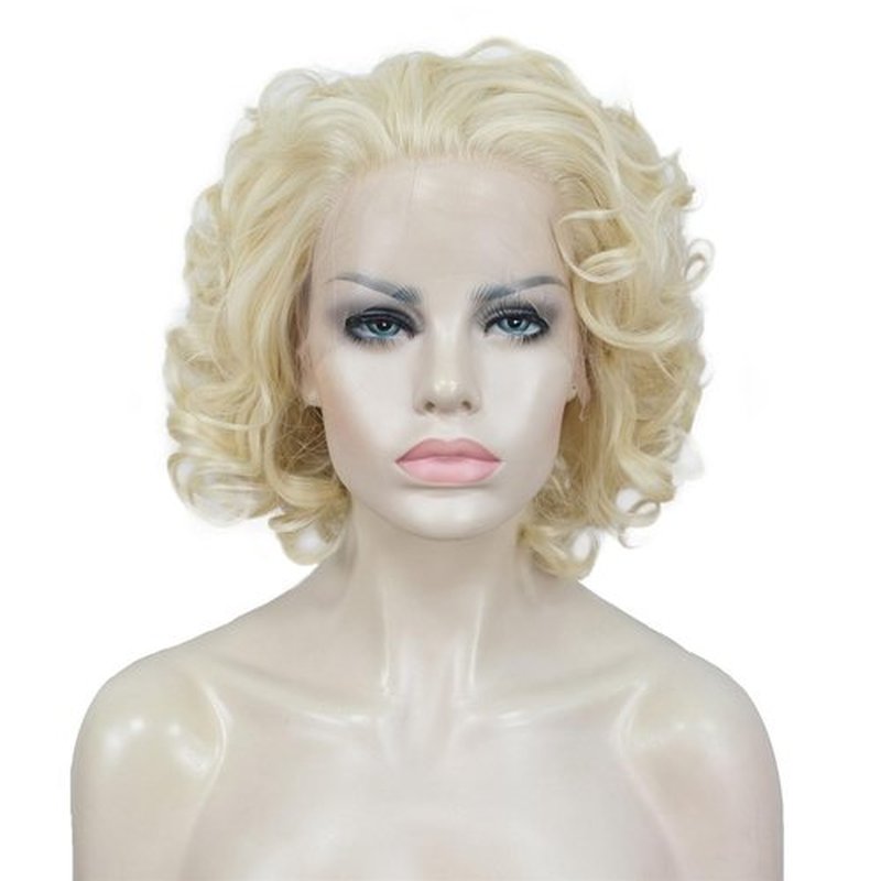 Aimole Short Curly Lace Front Wigs Blonde Women Wig Synthetic Hair Cosplay Costume Halloween Party Daily Everyday Wear Wig Heat Resistant (613 Blonde)
