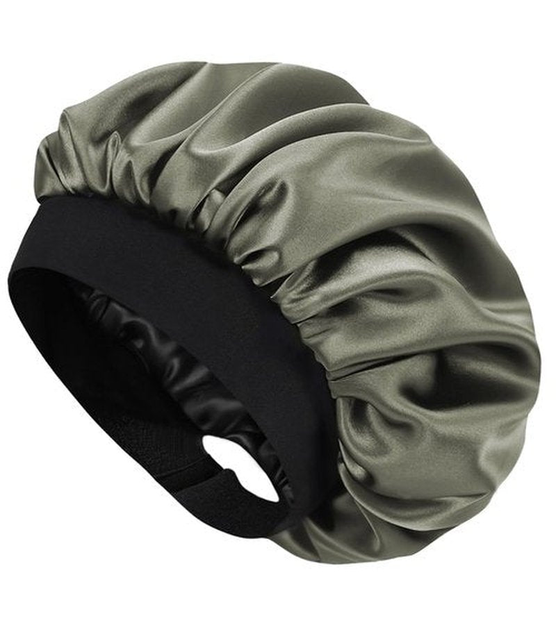 Hat Hut Satin Bonnet Silk Bonnet Sleep Cap for Women Hair Bonnet for Curly Hair Sleeping Adjustable Wide Band Double Layer (US, Alpha, One Size, Olive Green)
