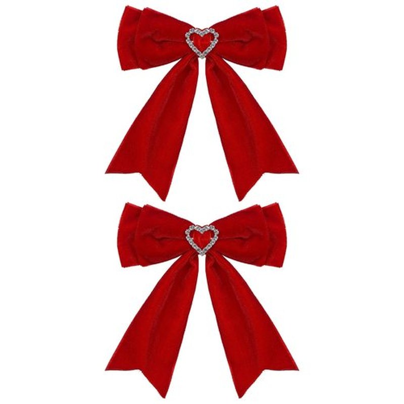 Red Velvet Hair Bow Clips Girls Bowknot Hair Ribbon Clips Heart Rhinestones Hairpins Hair Accessories for Christmas Valentine's Day