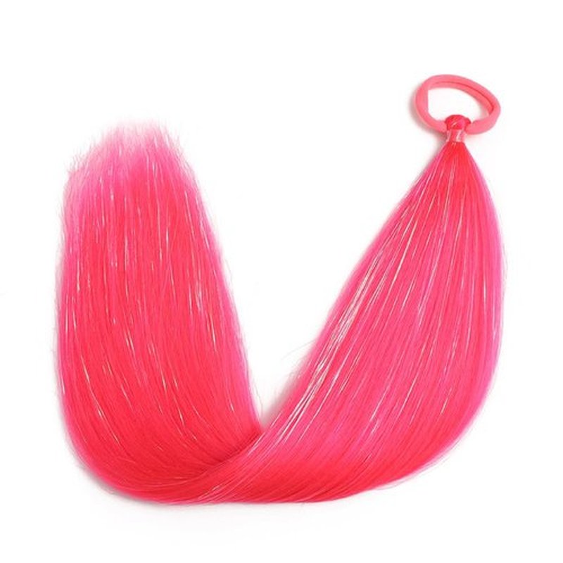 Hot Pink Girls Hair Accessories Tinsel Ponytail Extensions for Women, Braiding Synthetic Hair Pieces With Rubber Band Pony tail Daily Party Festival Rave Wacky Crazy Hair Extensions 20 inch