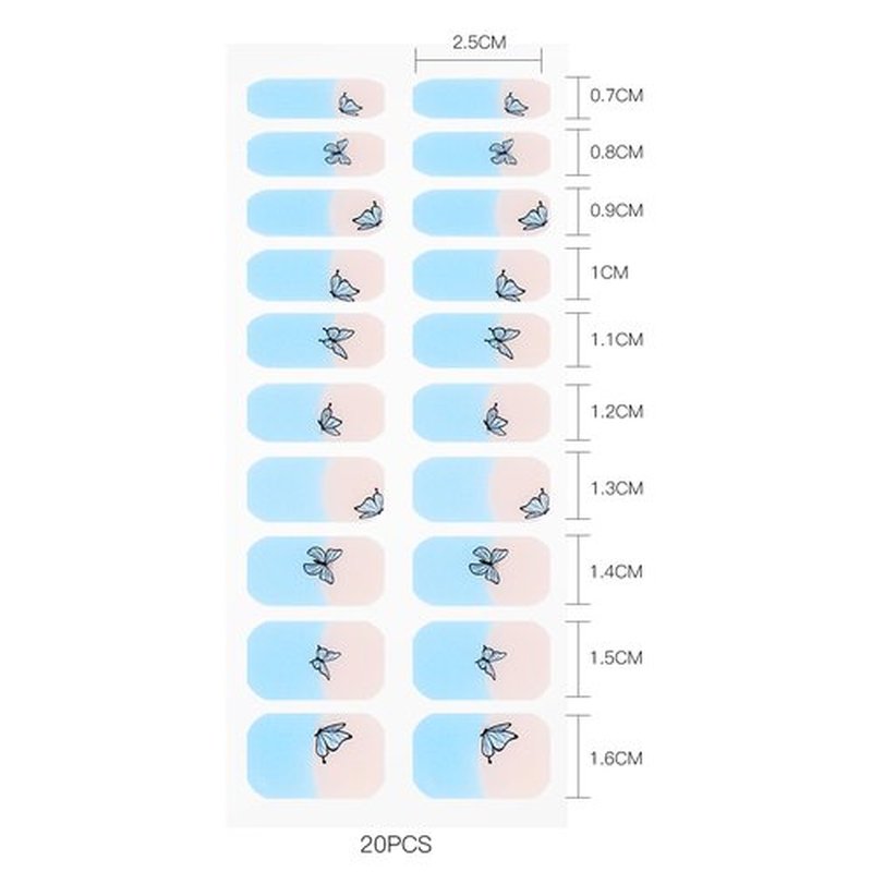 JMEOWIO Gel Nail Stickers Blue Butterfly French Tip Semi Cured Gel Nail Strips Wraps UV/LED Supplies Nails Art Design Decoration Accessories