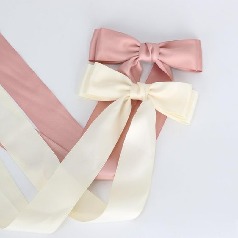 NAISIER 21 inch Silky Satin Hair Accessories: Large Ribbon Bows, Ponytail Holders, Silk Bowknots, and Metal Barrettes in Pink & White