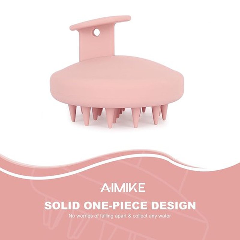AIMIKE Scalp Massager Shampoo Brush - Soft Silicone Hair Scrubber for Dandruff & Hair Growth | Pink