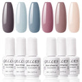 Gellen Nude Gray & Neutral Pink 6 Color Soak Off UV Gel Nail Polish Home Salon Manicure Kit