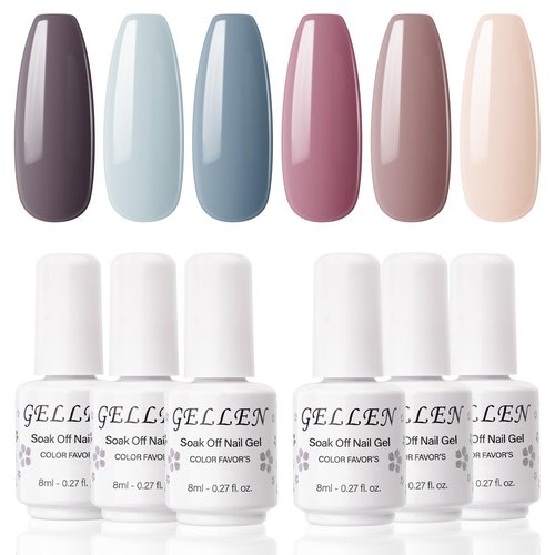 Gellen Nude Gray & Neutral Pink 6 Color Soak Off UV Gel Nail Polish Home Salon Manicure Kit