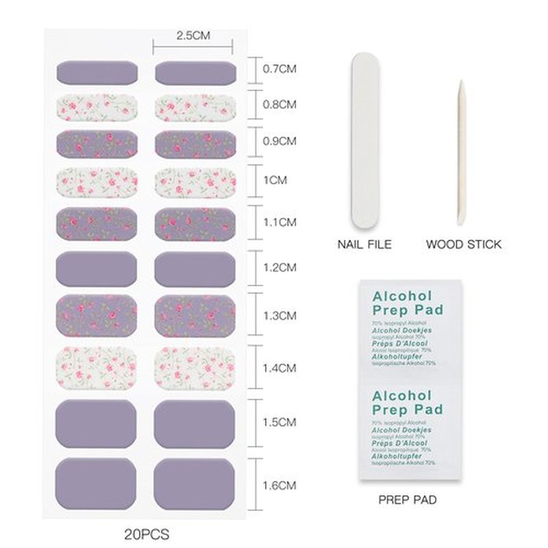 JMEOWIO Gel Nail Stickers White Purple Flower Semi Cured Gel Nail Strips Wraps UV/LED Nails Art Design Decoration Accessories